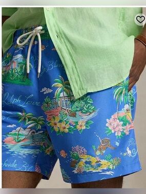 Ralph Lauren Blue Tropical Print Swim Shorts size small